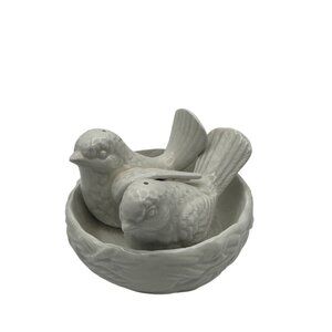 Ceramic Bird Salt & Pepper Shaker Set With Matching Nest Bowl